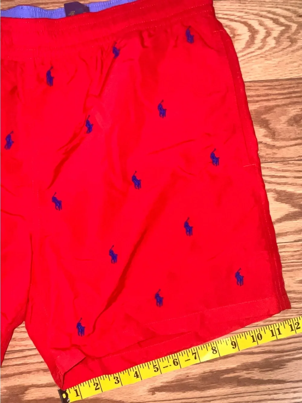 Polo Ralph Lauren Men's red All Over Pony Logo Swim Trunks Size L Drawstring